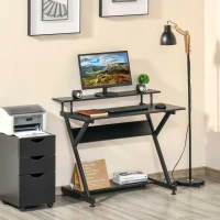 HOMCOM Masa Suport PC Economiseste Spatiu cu Raft Inaltat Monitor 100x60x85.5cm, Lemn Negru(m-2)