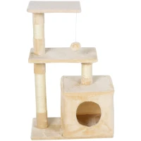 PawHut Centru de activitati cu spatiu pentru zgariat si culcus pentru pisici minge sfoara din sisal plus din lemn bej(m-8)