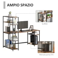 HOMCOM Birou cu biblioteca Stil Industrial, Metal/MDF, 170 x 90 x 148.5 cm, Negru/Maro(m-4)