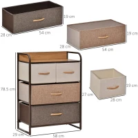 HOMCOM Comodă cu 4 Sertare Pliabile și Raft, Mobilier pentru Camera de Zi și Dormitor, 58x29x78.5 cm, Multicolor(m-3)