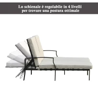 Outsunny Sezlong Matrimoniala in Fier cu Saltea, Gri si Negru, 175x123x55-93cm(m-6)