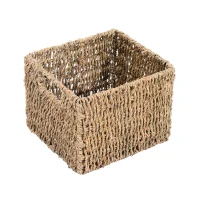 HOMCOM Mobilier cu 4 Coșuri pentru Casă din Alge marine și Fier, 20x20x78cm Negru și culoare naturală(m-10)