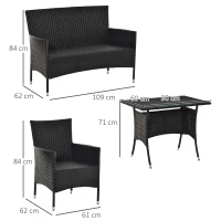 Outsunny Lounge de Gradina cu Masa, 2 Fotolii si Canapea 2 Locuri Ratan PE(m-3)