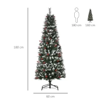 HOMCOM Brad de Craciun cu fructe si conuri de brad, baza detasabila Φ70x180cm(m-3)