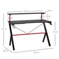 HOMCOM Birou Gaming cu raft monitor si accesorii negru si rosu 120x60x97cm(m-3)