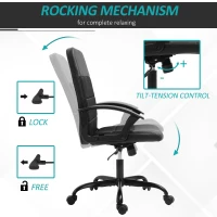 Vinsetto Fotoliu de birou captusit cu inaltime ajustabila, rabatabil cu 5 roti negru(m-5)