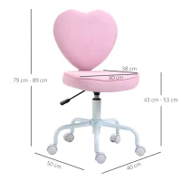 Homcom Scaun Birou Copii – Forma Inima, 5 Roti & Suport Rotativ(m-3)