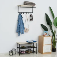 HOMCOM Garderoba cu Pantofar cu 3 rafturi si Cuier cu 6 Carlige si Raft(m-2)