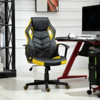 Vinsetto Scaun de Gaming Fotoliu de Birou Rotativ cu Roti din Piele ecologica Negru si galben(m-2)