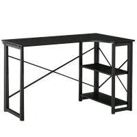 HOMCOM Birou de Colt Retractabil cu 2 Rafturi Negru 120x72.5x76.5cm(m-1)