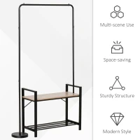 HOMCOM Suport de haine de Perete Bancuta Suport de Pantofi Stalp Pivotant la 360° din Metal Lemn(m-6)