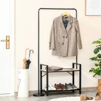 HOMCOM Suport de haine de Perete Bancuta Suport de Pantofi Stalp Pivotant la 360° din Metal Lemn(m-2)