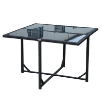 Outsunny Set Mobilier de Grădină cu Masă de Prânz, 4 Scaune și Perne, 109x109x72 cm, Negru(m-10)