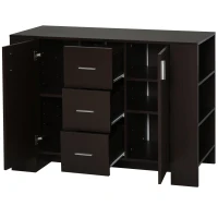 HOMCOM Dulap de perete cu 2 usi 3 sertare rafturi laterale din lemn maro(m-11)