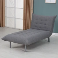 Homcom Fotoliu Chaise Longue Pat 2 in 1 in Tesatura din Lin, Gri, 80x153x84cm(m-2)