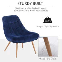 HOMCOM Fotoliu Modern Capitonat Fotoliu pentru Dormitor Extra Large Tesatura Albastra(m-5)