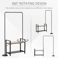 HOMCOM Suport de haine de Perete Bancuta Suport de Pantofi Stalp Pivotant la 360° din Metal Lemn(m-4)