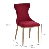 Homcom Set de 2 Scaune pentru Sufragerie Captusite Picioare din Metal Rosu(m-3)