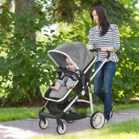 HOMCOM Carucior Dublu Ajustabil si Pliabil , Copii 0-36 luni, 15kg, 80x51x102cm Gri(m-2)