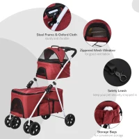 PawHut Carucior pentru Caini si Pisici Pliabil pentru 2 Animale de 5kg 15kg Rosu(m-7)