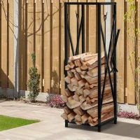 Outsunny Suport lemne cu economisire de spatiu din Metal cu Paleta, Matura, Vatrai si Cleste(m-2)