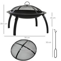 Outsunny Brazier de Gradina cu Capac pentru Arestarea Scanteilor Vatrai si Picioare Pliante(m-3)