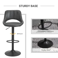 HOMCOM Set 2 Scaune de bar cu Inaltime reglabila si Suport pentru picioare, din PIele sintetica(m-5)