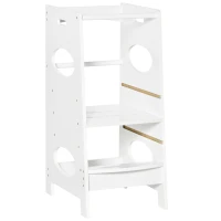 Homcom Learning Tower Montessori – Alb, Reglabil 40×50×90 cm(m-1)