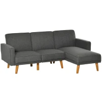 HOMCOM Canapea Extensibila pe Colt cu 3 Locuri din Tesatura Gri Lounge Reversibil(m-1)