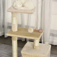 PawHut Centru de activitati cu spatiu pentru zgariat si culcus pentru pisici minge sfoara din sisal plus din lemn bej(m-10)