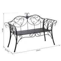 Outsunny Banca pentru Gradina 2Locuri in Metal, 133x51.5x90cm, Negru(m-3)