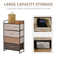 HOMCOM Comoda cu 5 sertare pliabile din material textil Raft din MDF 58x29x99cm(m-4)