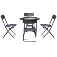 Outsunny Set 5 Mobiliere de Gradina in Rattan 4 Scaune Pliabile 1 Masuta in Sticla Securizata Monostrat, Negru(m-5)