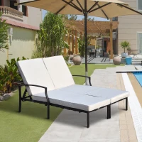Outsunny Sezlong Matrimoniala in Fier cu Saltea, Gri si Negru, 175x123x55-93cm(m-2)