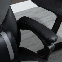 Vinsetto Scaun Birou Racing Tapitat cu Suport pentru picioare din Imitatie de piele Negru(m-9)