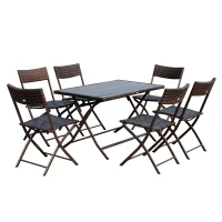 Outsunny Set Mobilier Pe Rattan Masa de Pranz cu 6 Scaune Pliabile de Gradina, Maro(m-1)
