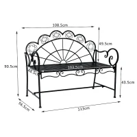 Outsunny Panchina da Giardino Biposto Stile Classico in Ferro, Nero, 113x56.5x90.5cm(m-3)