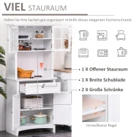 HOMCOM hoge kast keukenkast dressoir vitrinekast commode met lade glazen deuren veel opbergruimte voor keuken woonkamer MDF wit 68,6 x 40 x 164 cm(m-6)