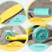 HOMCOM Trotineta Pliabila 3 Roti iluminata cu LED pentru baieti si fete 3-8 ani - Galbena/Verde(m-9)