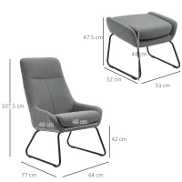 HOMCOM Set Fotoliu cu Pouf pentru picioare, Capitonate, din Metal si Tesatura Gri(m-3)