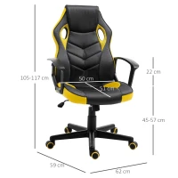 Vinsetto Scaun de Gaming Fotoliu de Birou Rotativ cu Roti din Piele ecologica Negru si galben(m-3)