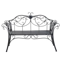 Outsunny Banca pentru Gradina 2Locuri in Metal, 133x51.5x90cm, Negru(m-4)