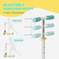 HOMCOM Trotineta Pliabila 3 Roti iluminata cu LED pentru baieti si fete 3-8 ani - Galbena/Verde(m-6)