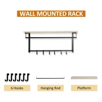 HOMCOM Garderoba cu Pantofar cu 3 rafturi si Cuier cu 6 Carlige si Raft(m-6)