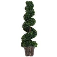 Outsunny Plantă Artificială Decorativă Buxus în Spirală cu Ghiveci Inclus, Ф32x120 cm, Verde(m-7)