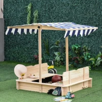 Outsunny Nisipar din Lemn pentru Copii cu Acoperis Parasolar Banca si Capac(m-14)