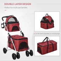 PawHut Carucior pentru Caini si Pisici Pliabil pentru 2 Animale de 5kg 15kg Rosu(m-4)