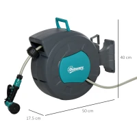 Outsunny Tambur pentru furtun cu derulare automata, montat pe perete, cu rotire la 1800, furtun de 15 m si pistol de stropit multifunctional(m-3)