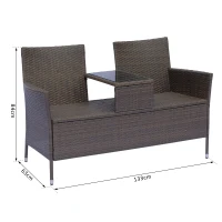 Outsunny Canapea de Gradina 2Locuri cu Masa si Perne in PE Rattan, 63x133x84cm, Maro(m-3)