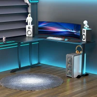 HOMCOM Birou pe Colt pentru Gaming, cu Carlig pentru Casti si Suport pentru Pahare(m-2)